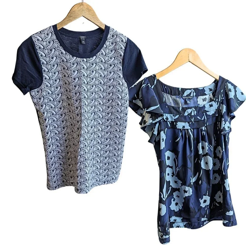 J.CREW & BANANA REPUBLIC Deep Blue Preppy Spring Short Sleeve Tops Set Size XS